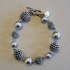 Michael Dawkins Sterling Silver 925 Bracelet Link Ball Smooth Textured Pearl 7.5